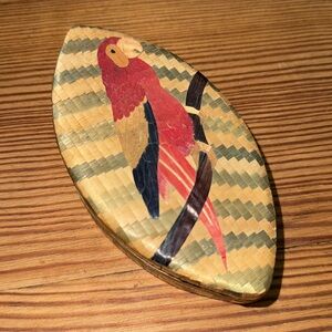 Vintage Trinket Box w/ Parrot in Straw Parquet